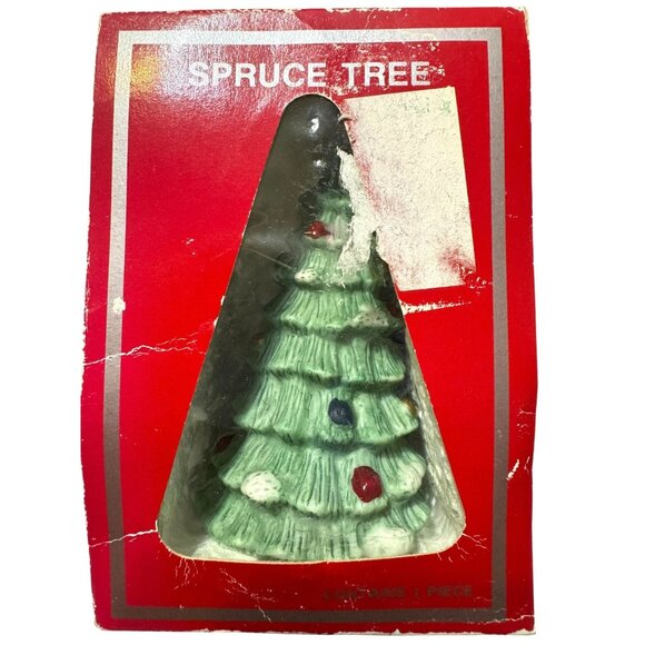 Porcelain Spruce Tree Figurine With Multicolor Ornaments & Star Topper - Picture 2 of 7